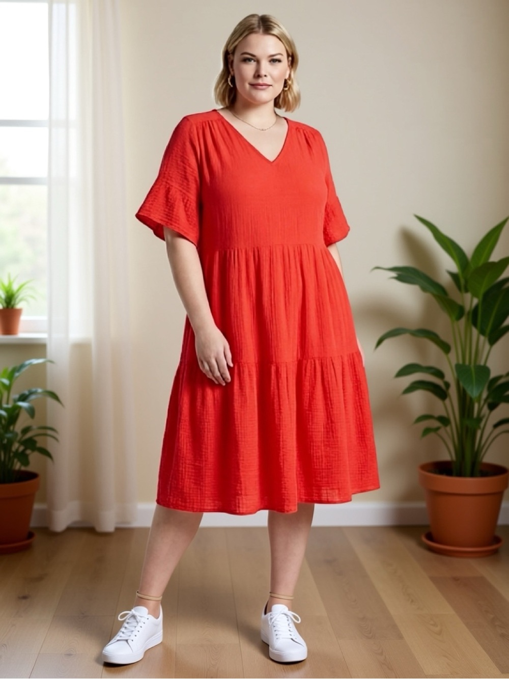 Perceptions V-Neck Tiered Swing Dress - Women 2X